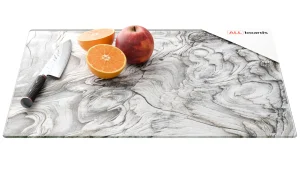 Planche à Découper & Plateau en Verre 50x40cm avec Motif BOIS FOSSILE