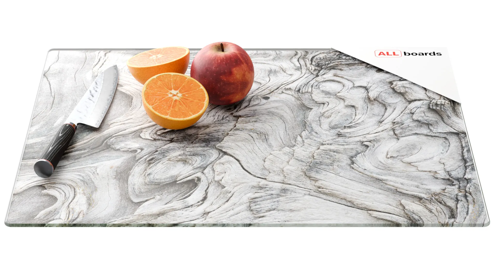 Planche à Découper & Plateau en Verre 50x40cm avec Motif BOIS FOSSILE