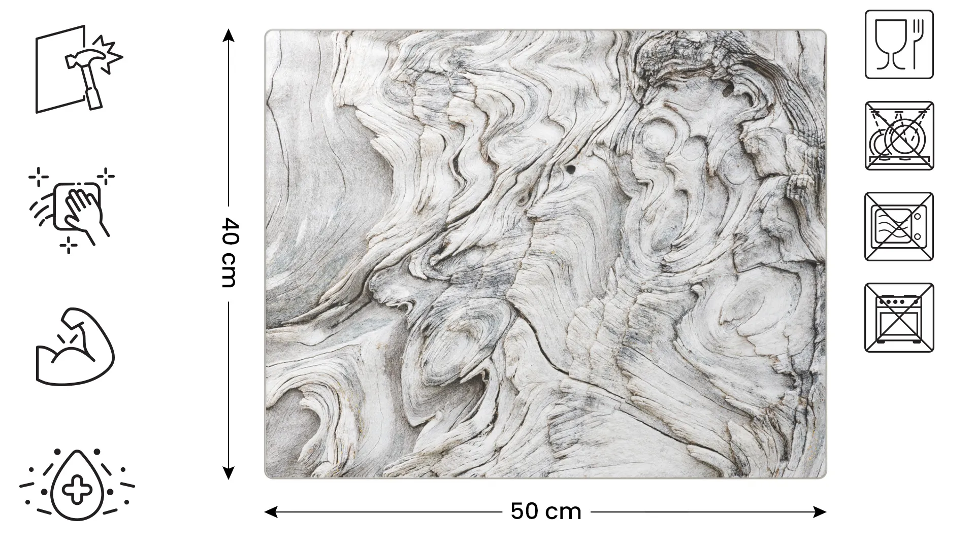 Planche à Découper & Plateau en Verre 50x40cm avec Motif BOIS FOSSILE – Image 2