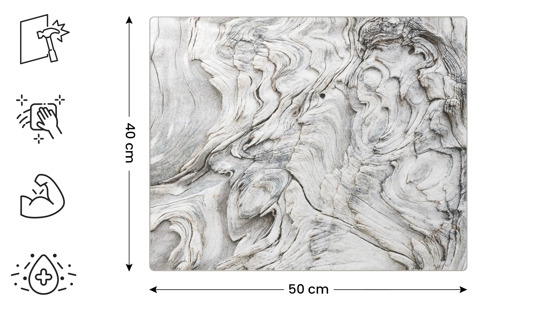 Planche à Découper & Plateau en Verre 50x40cm avec Motif BOIS FOSSILE – Image 2