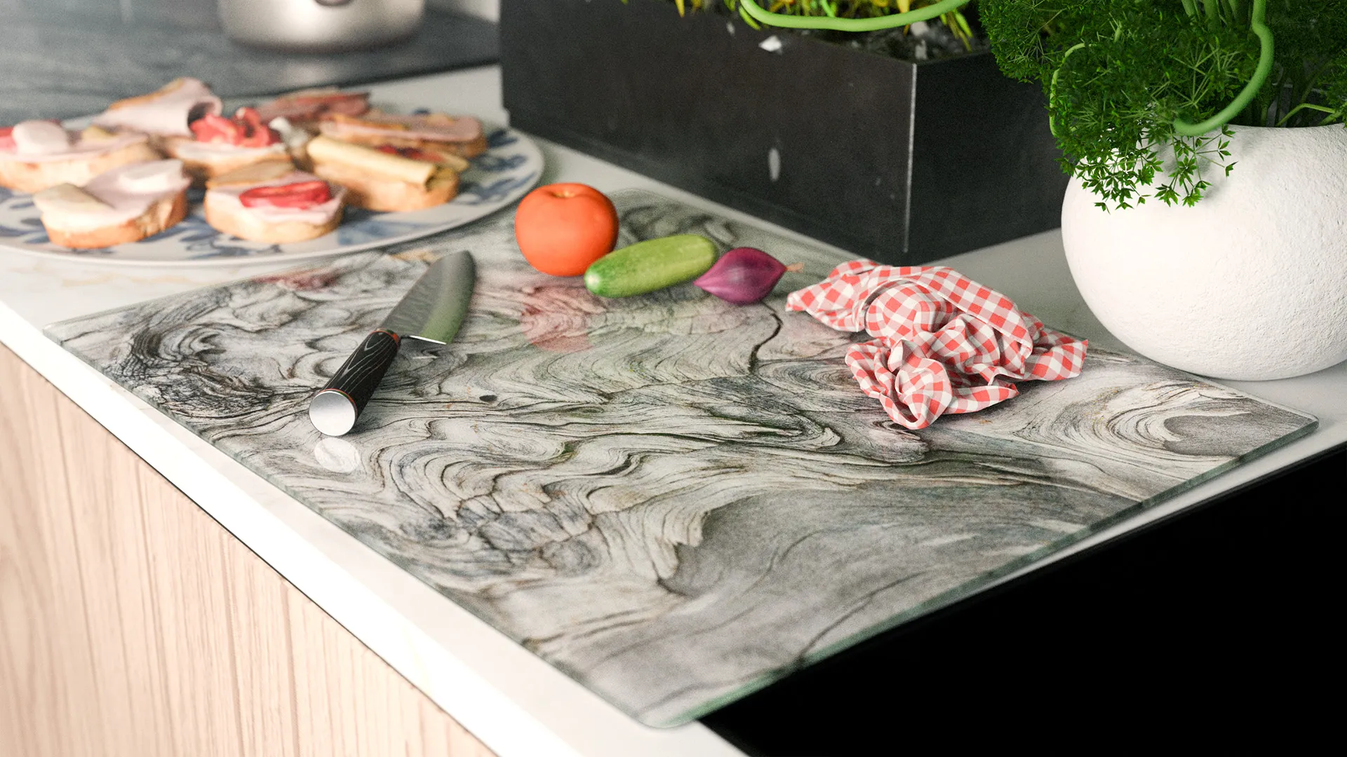Planche à Découper & Plateau en Verre 50x40cm avec Motif BOIS FOSSILE – Image 3