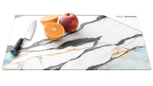 Planche à Découper & Plateau en Verre 50x40cm avec Motif Anthracite Marbre Or