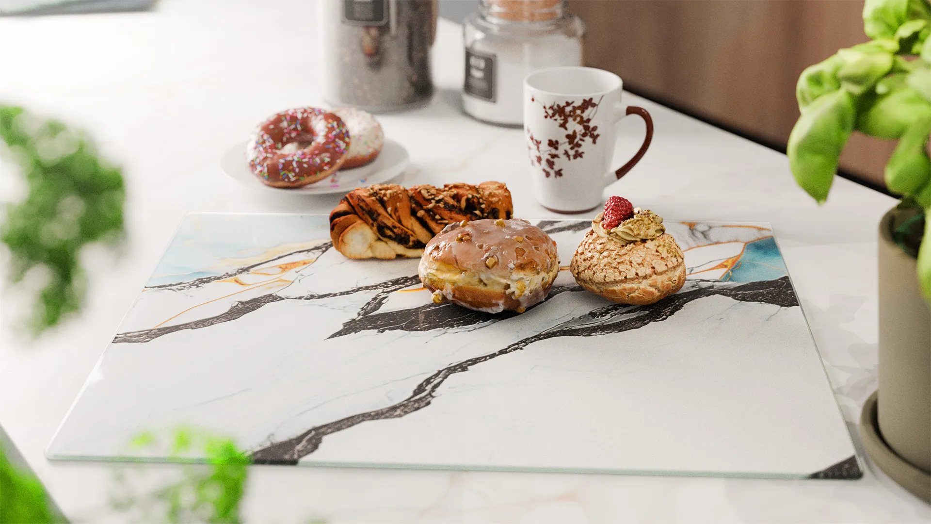 Planche à Découper & Plateau en Verre 50x40cm avec Motif Anthracite Marbre Or – Image 4