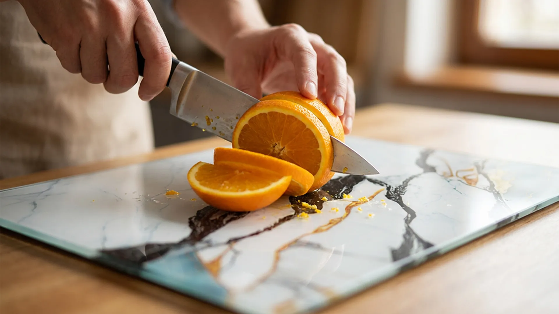 Planche à Découper & Plateau en Verre 50x40cm avec Motif Anthracite Marbre Or – Image 6