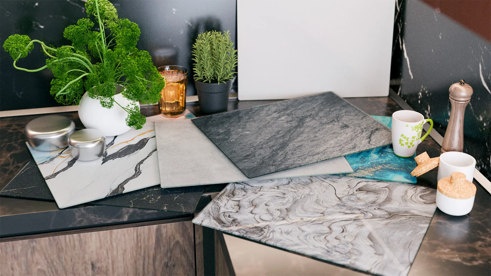 Planche à Découper & Plateau en Verre 50x40cm avec Motif Anthracite Marbre Or – Image 8