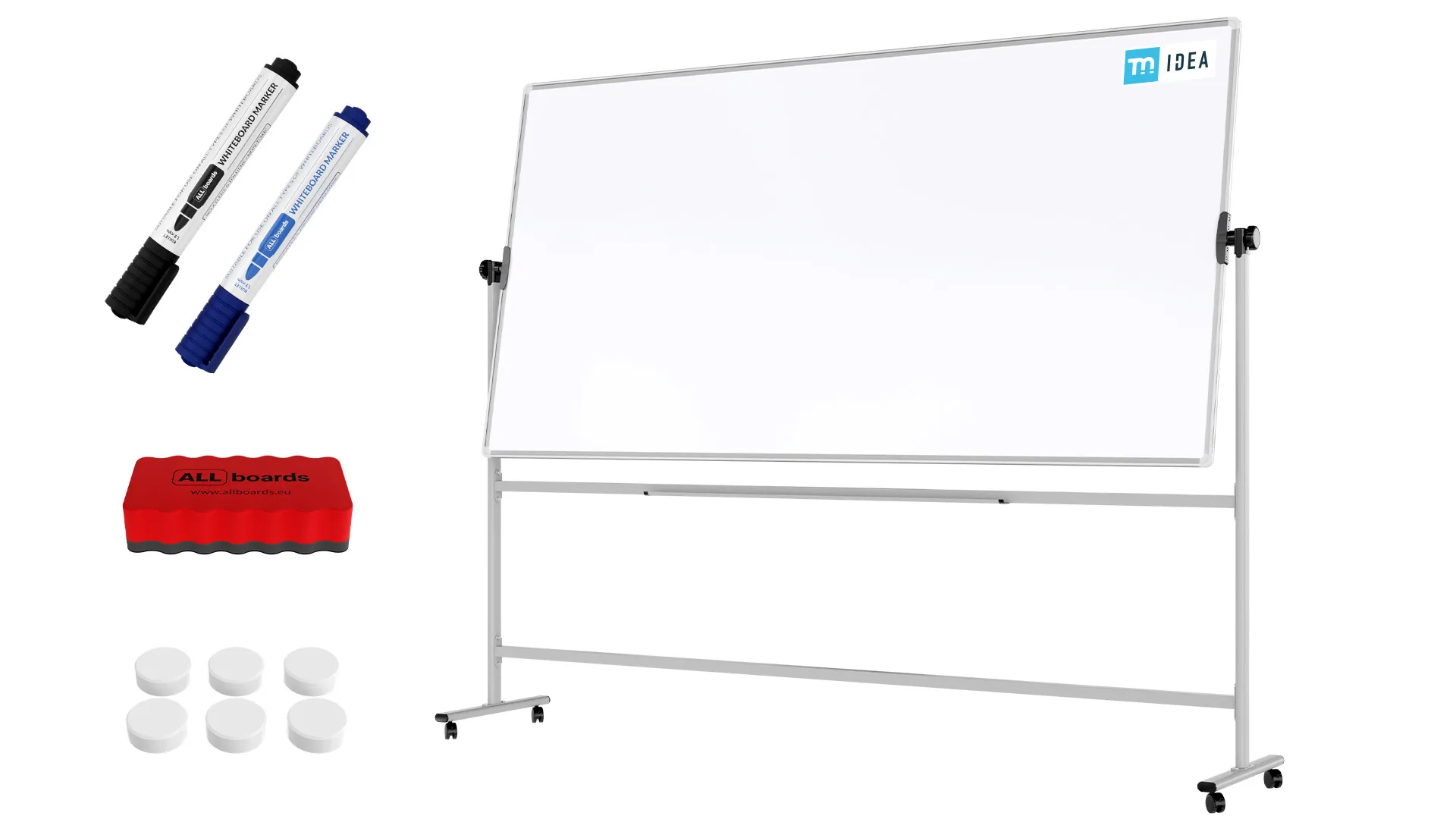 Tableau blanc mobile TM Idea magnétique rotatif double face effaçable à sec 240x120 cm - Série FLEX
