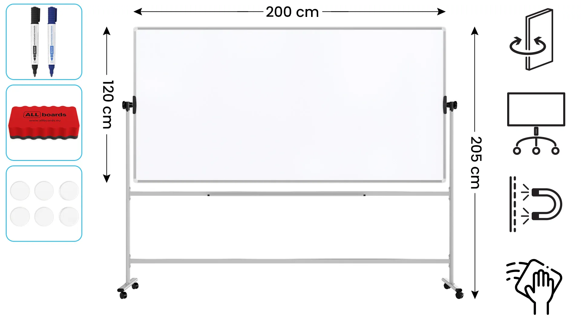Tableau blanc mobile TM Idea magnétique rotatif double face effaçable à sec 240x120 cm - Série FLEX – Image 2