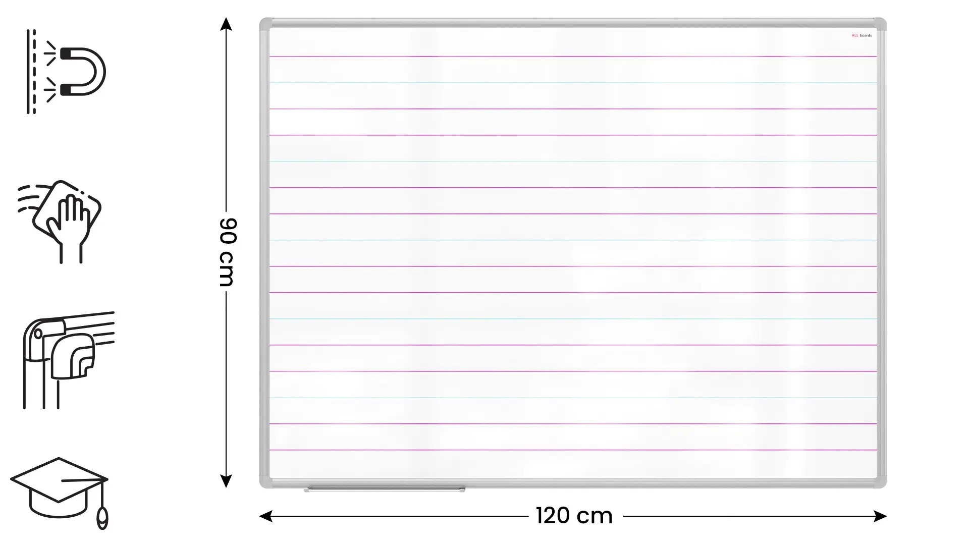 Tableau blanc magnétique effaçable à sec 120x90 cm – Lignage Triple – Image 2