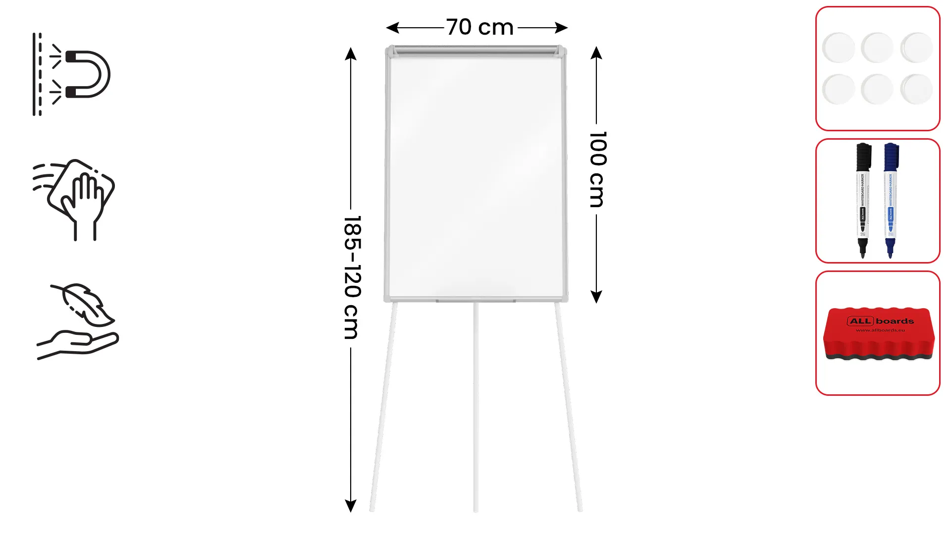 Chevalet de Conférence effaçable à sec et magnétique 100x70cm argenté + ACCESSOIRES – Image 2