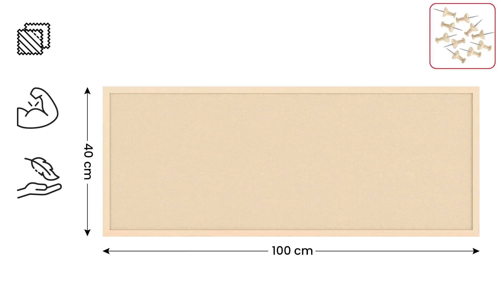 Tableau en feutre 100x40 cm, camel, avec cadre en bois couleur camel – Image 2