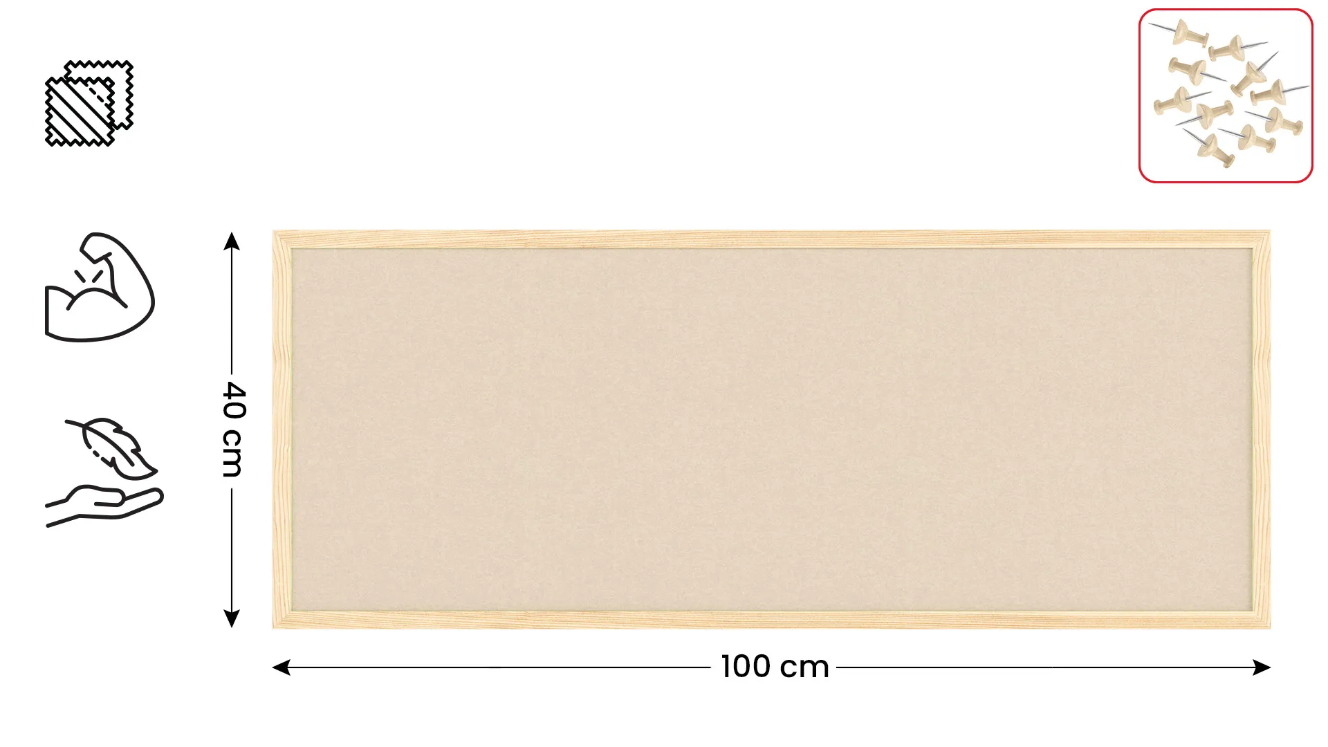 Tableau en feutre 100x40 cm, camel, avec cadre en bois laqué – Image 2
