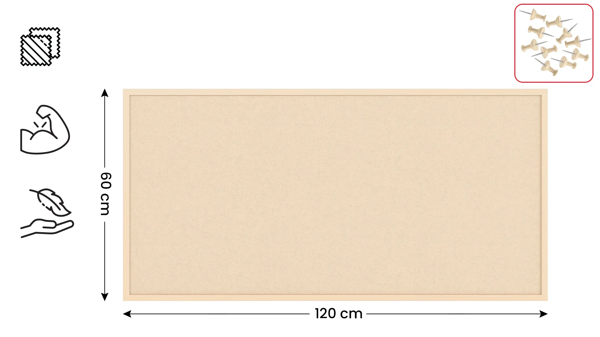 Tableau en feutre 120x60 cm, camel, avec cadre en bois couleur camel – Image 2
