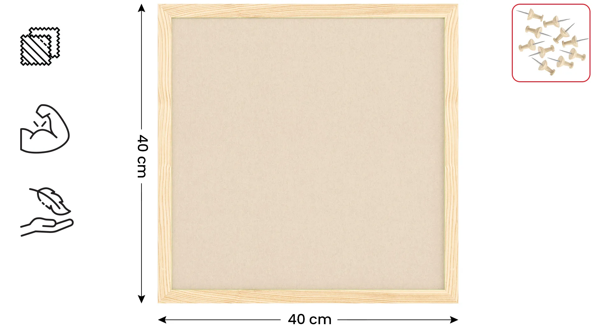 Tableau en feutre 40x40 cm, camel, avec cadre en bois laqué – Image 2
