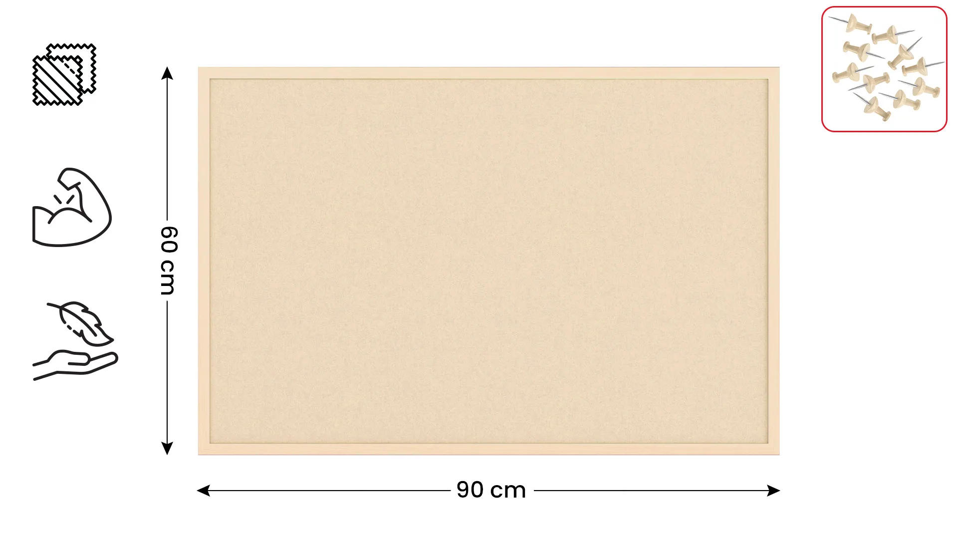 Tableau en feutre 90x60 cm, camel, avec cadre en bois couleur camel – Image 2