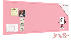 Tableau en feutre 100x40 cm, rose, avec cadre en bois rose