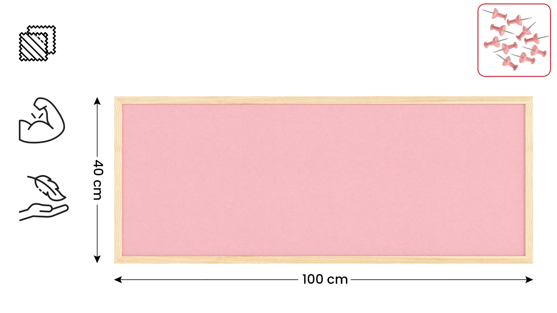 Tableau en feutre 100x40 cm, rose, avec cadre en bois laqué – Image 2