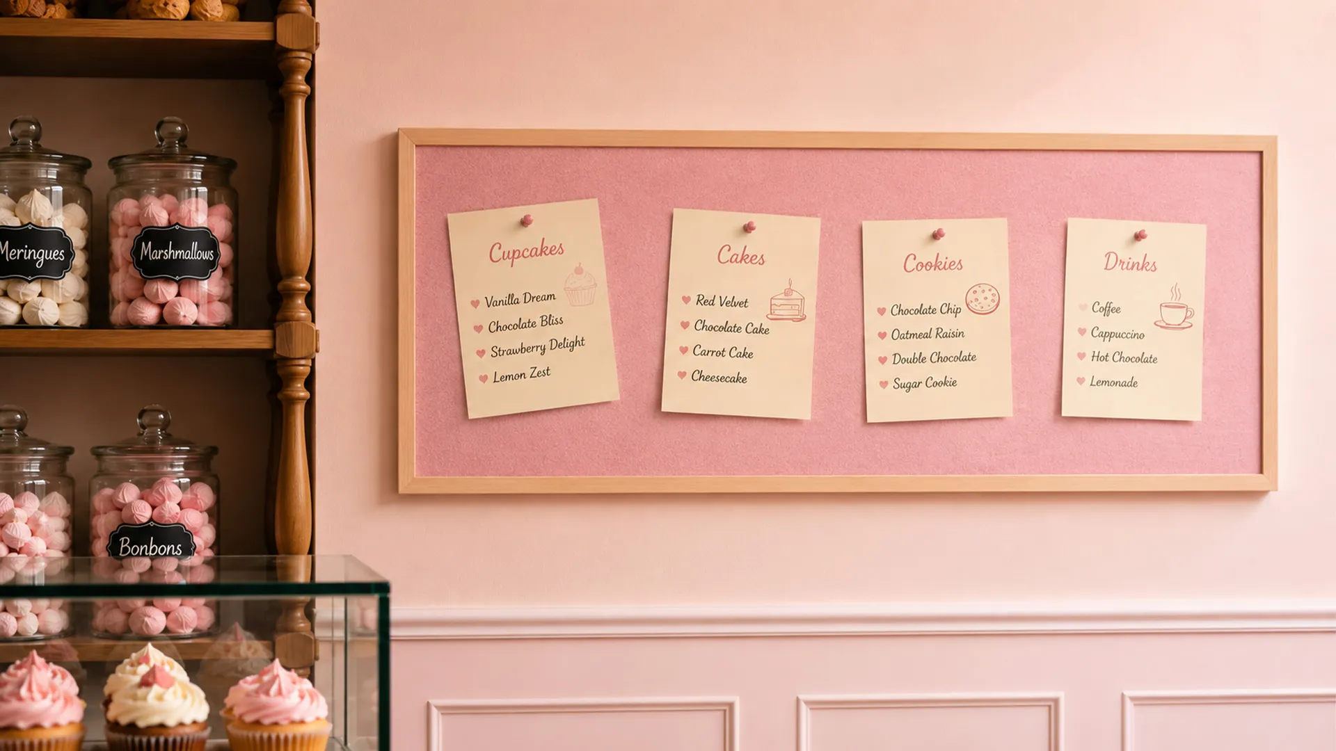 Tableau en feutre 100x40 cm, rose, avec cadre en bois laqué – Image 9