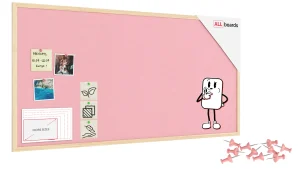 Tableau en feutre 120x60 cm, rose, avec cadre en bois laqué