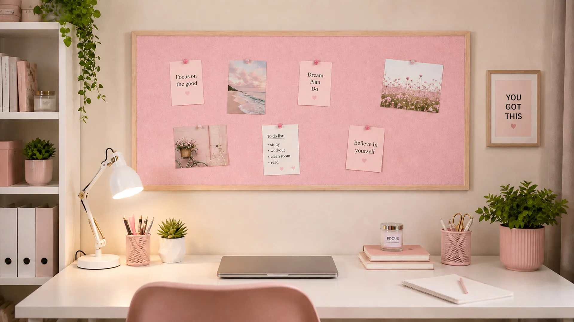 Tableau en feutre 120x60 cm, rose, avec cadre en bois laqué – Image 4