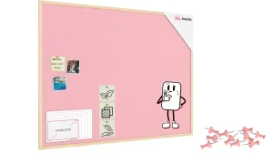 Tableau en feutre 120x90 cm, rose, avec cadre en bois laqué