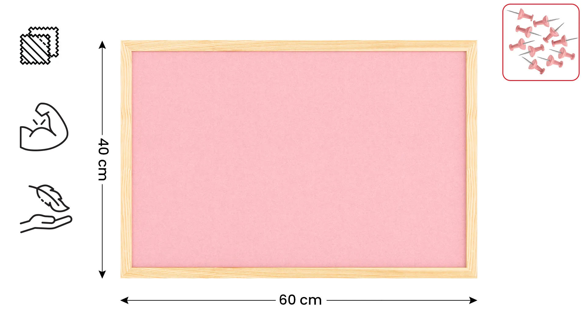 Tableau en feutre 60x40 cm, rose, avec cadre en bois laqué – Image 2