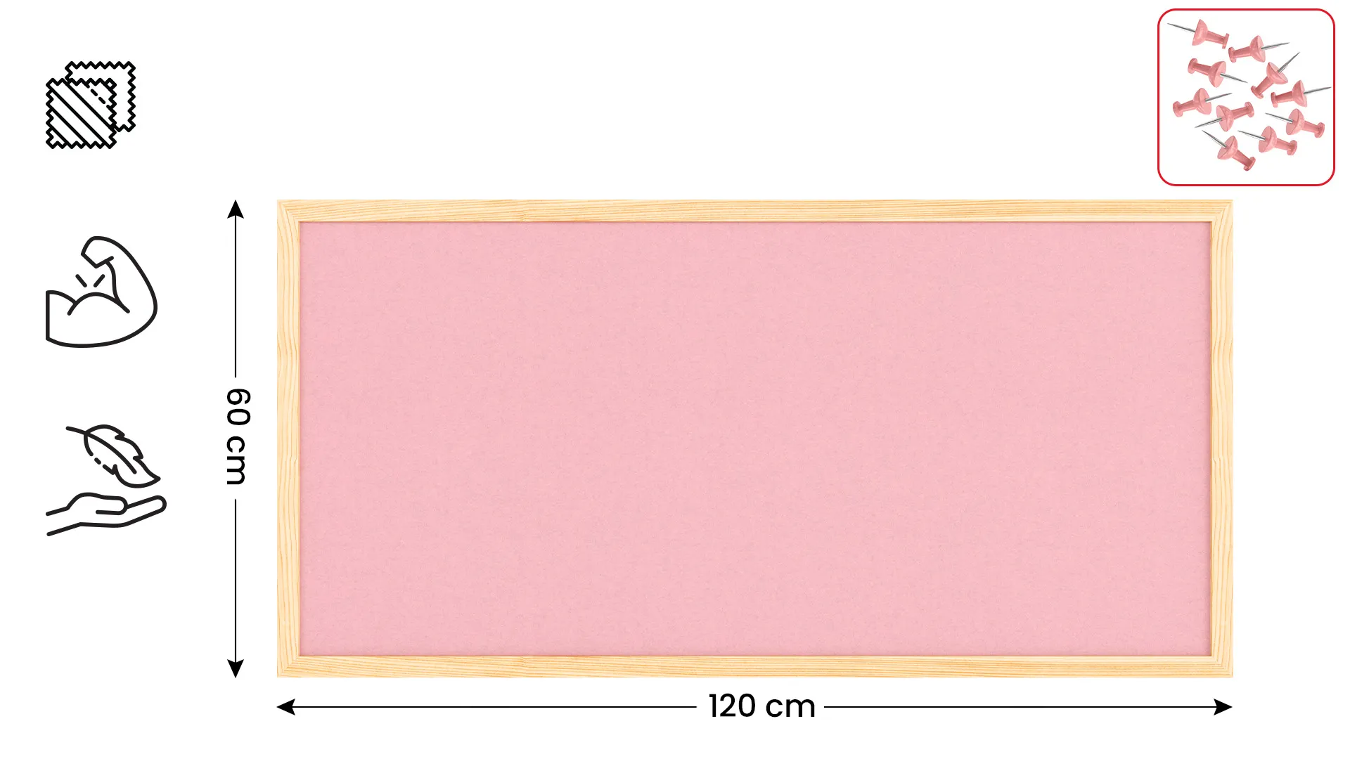 Tableau en feutre 80x40 cm, rose, avec cadre en bois laqué – Image 2