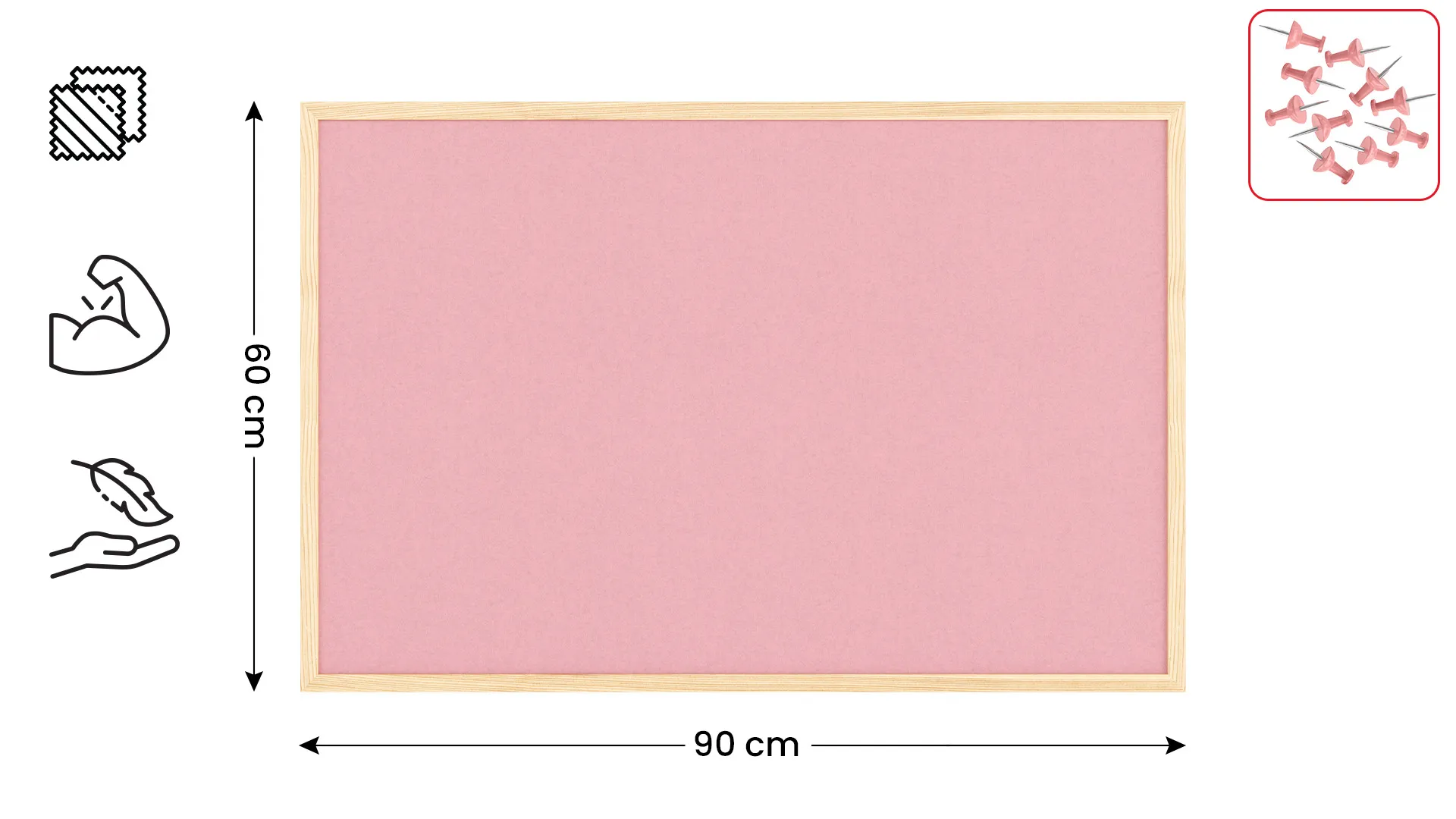 Tableau en feutre 90x60 cm, rose, avec cadre en bois laqué – Image 2