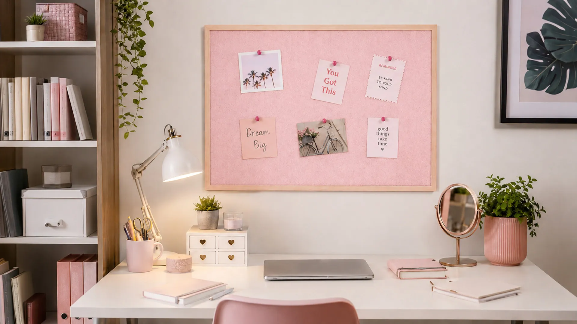 Tableau en feutre 90x60 cm, rose, avec cadre en bois laqué – Image 4