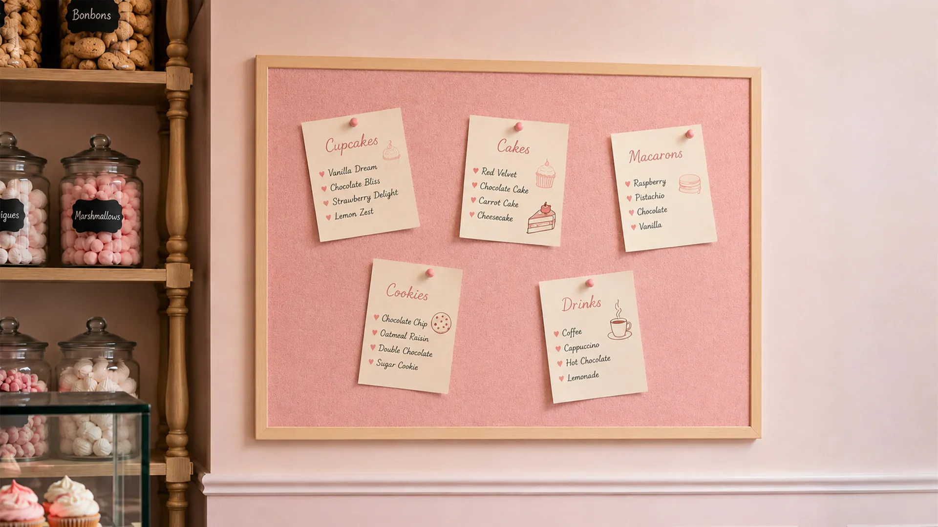 Tableau en feutre 90x60 cm, rose, avec cadre en bois laqué – Image 9