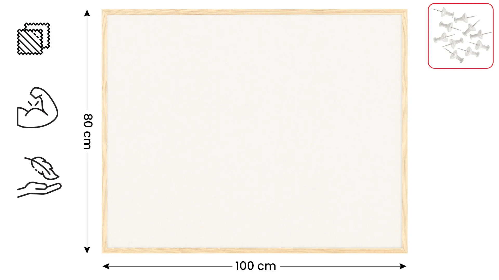 Tableau en feutre 100x80 cm, blanc, avec cadre en bois laqué – Image 2