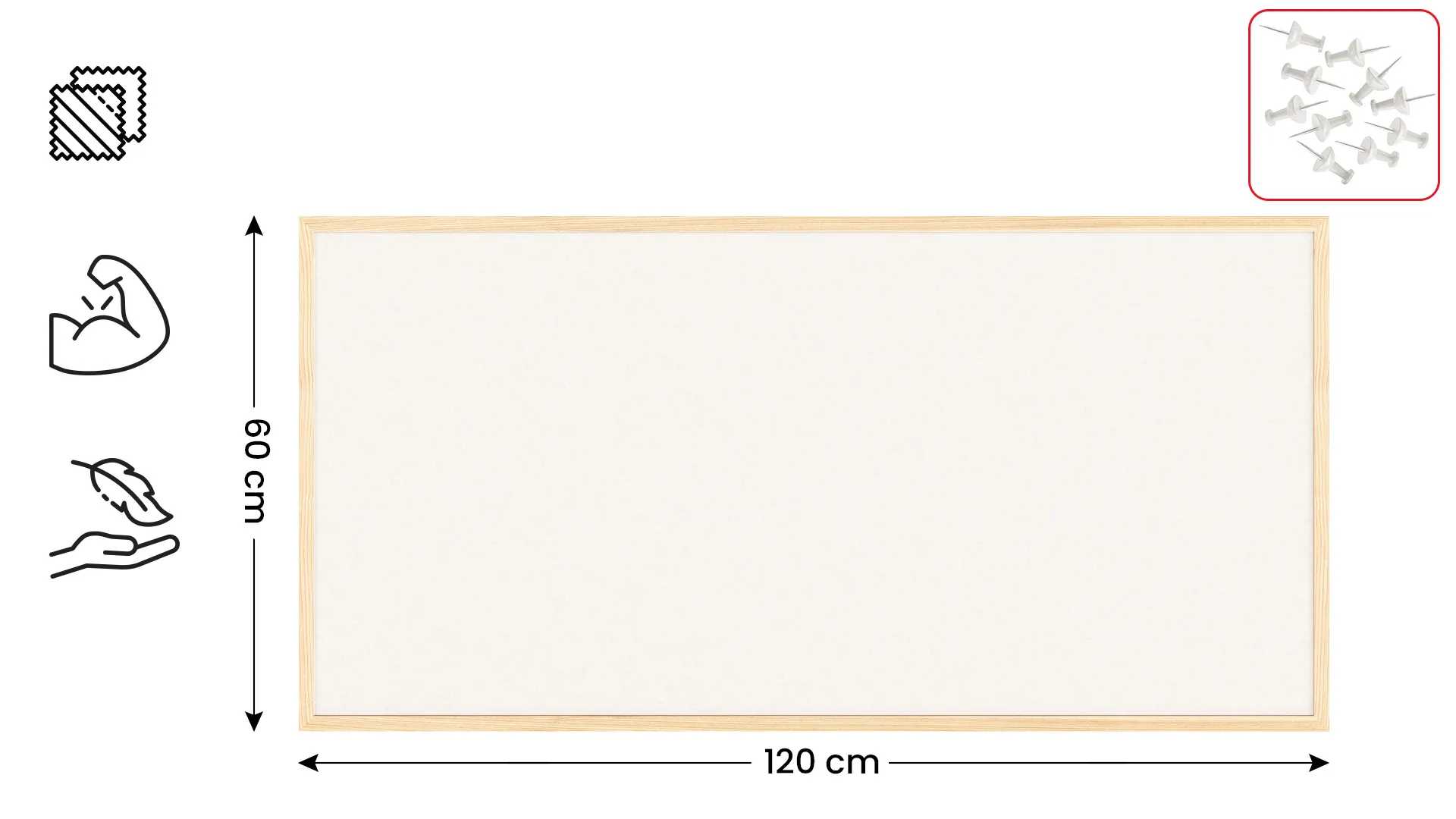 Tableau en feutre 120x60 cm, blanc, avec cadre en bois laqué – Image 2