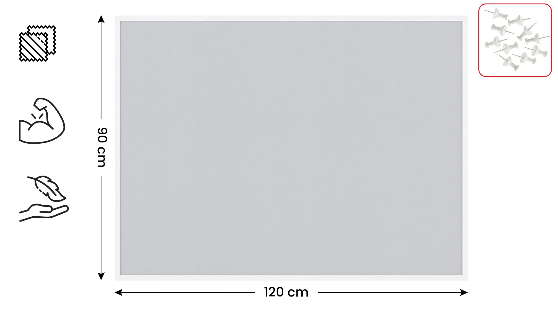 Tableau en feutre 120x90 cm, blanc, avec cadre en bois blanc – Image 2