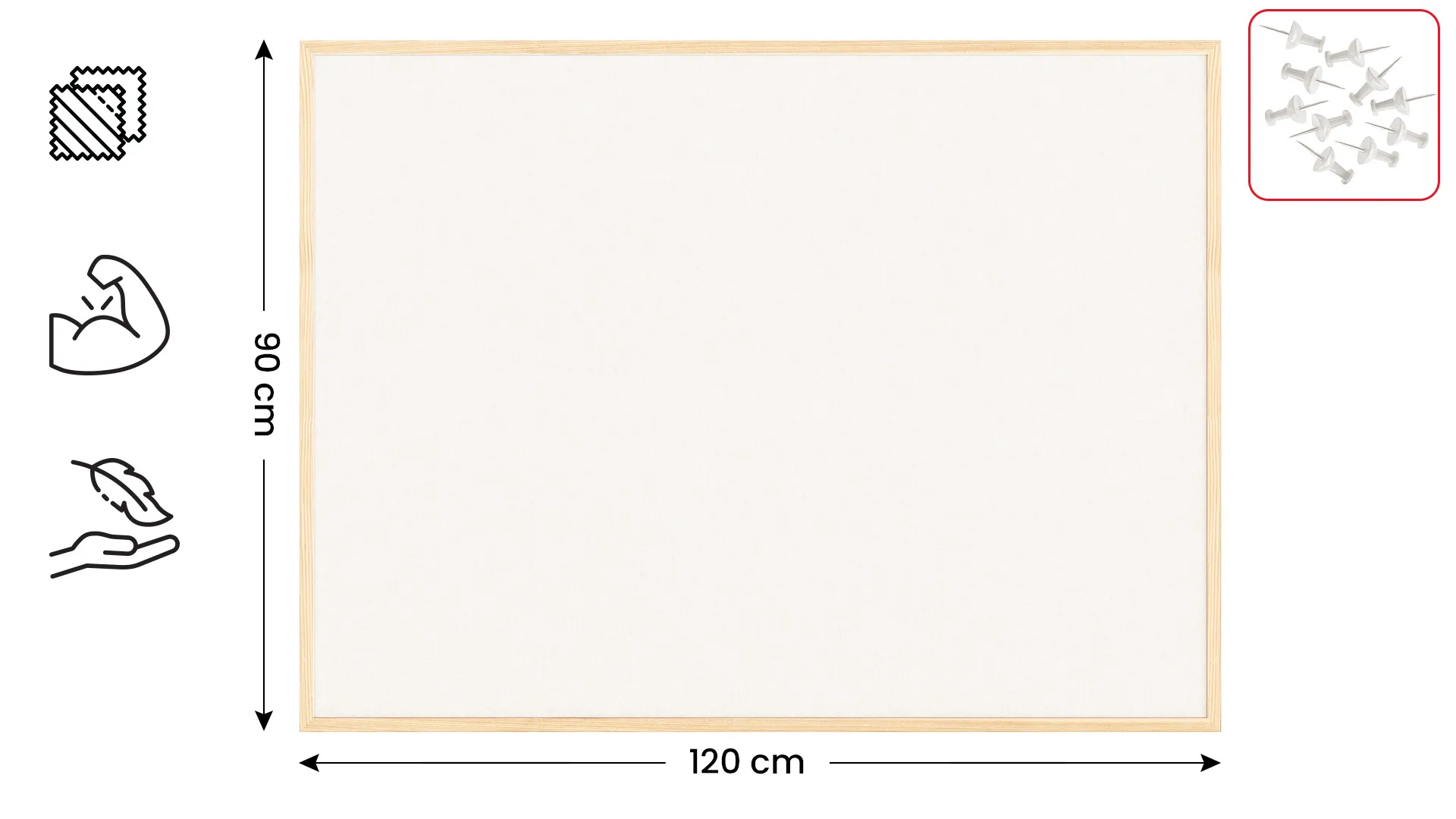 Tableau en feutre 120x90 cm, blanc, avec cadre en bois laqué – Image 2