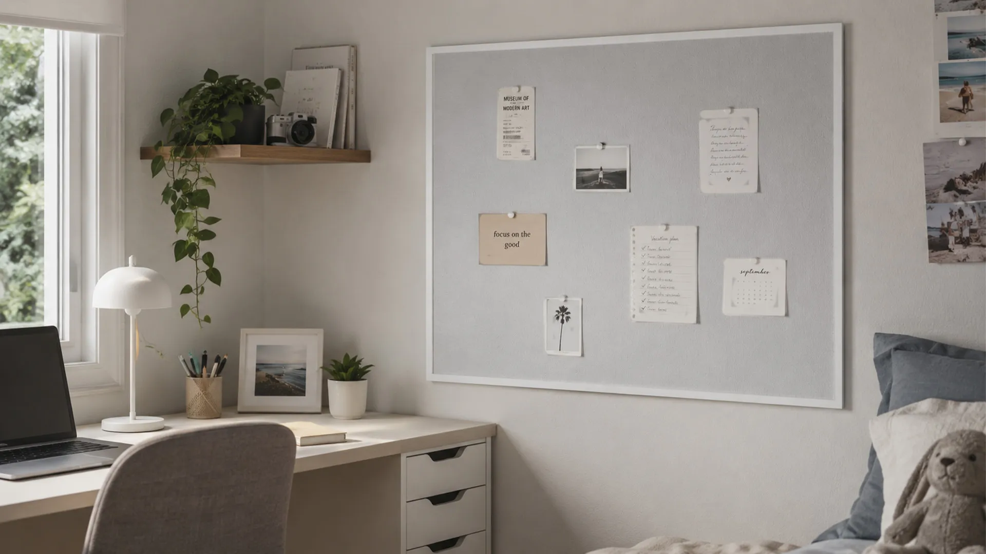 Tableau en feutre 120x90 cm, blanc, avec cadre en bois blanc – Image 4