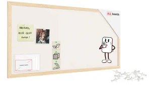 Tableau en feutre 80x40 cm, blanc, avec cadre en bois laqué